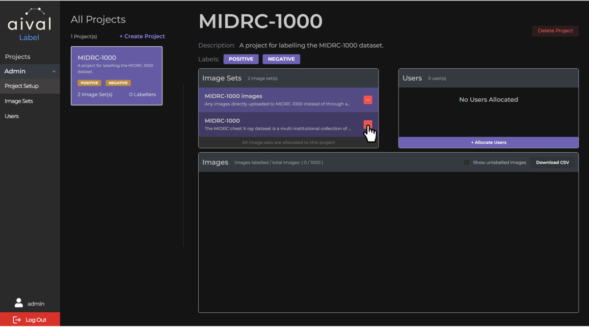 Removing an image set from a project